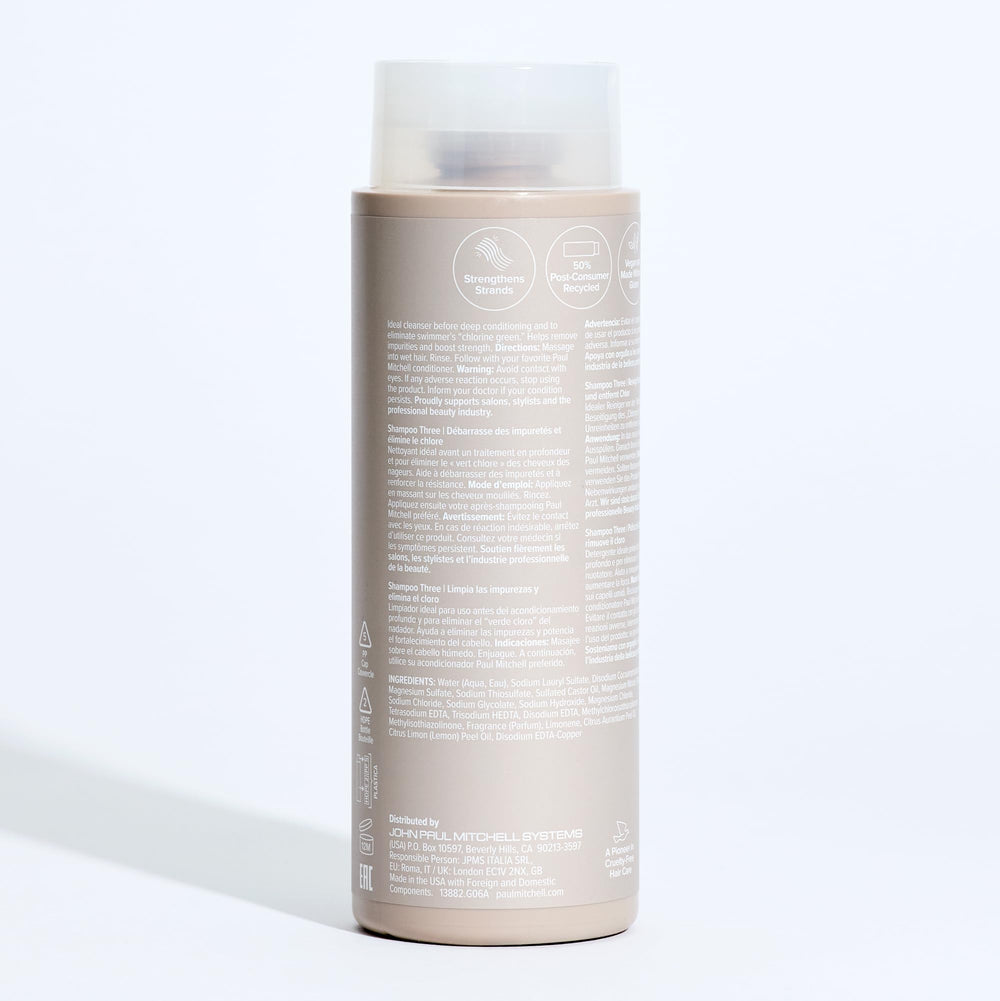 Paul Mitchell Shampoo Three pink grapefruit scent note visible on packaging