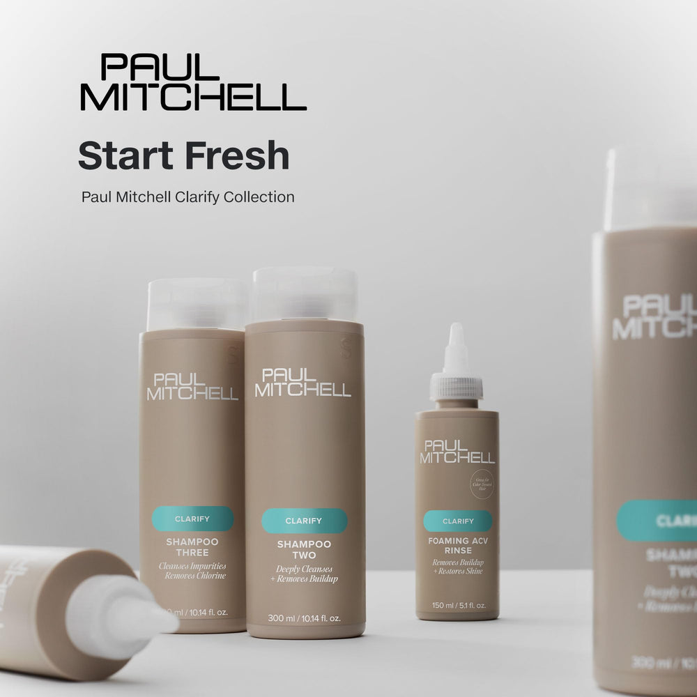 Paul Mitchell Shampoo Three label closeup noting chlorine and mineral removal benefits