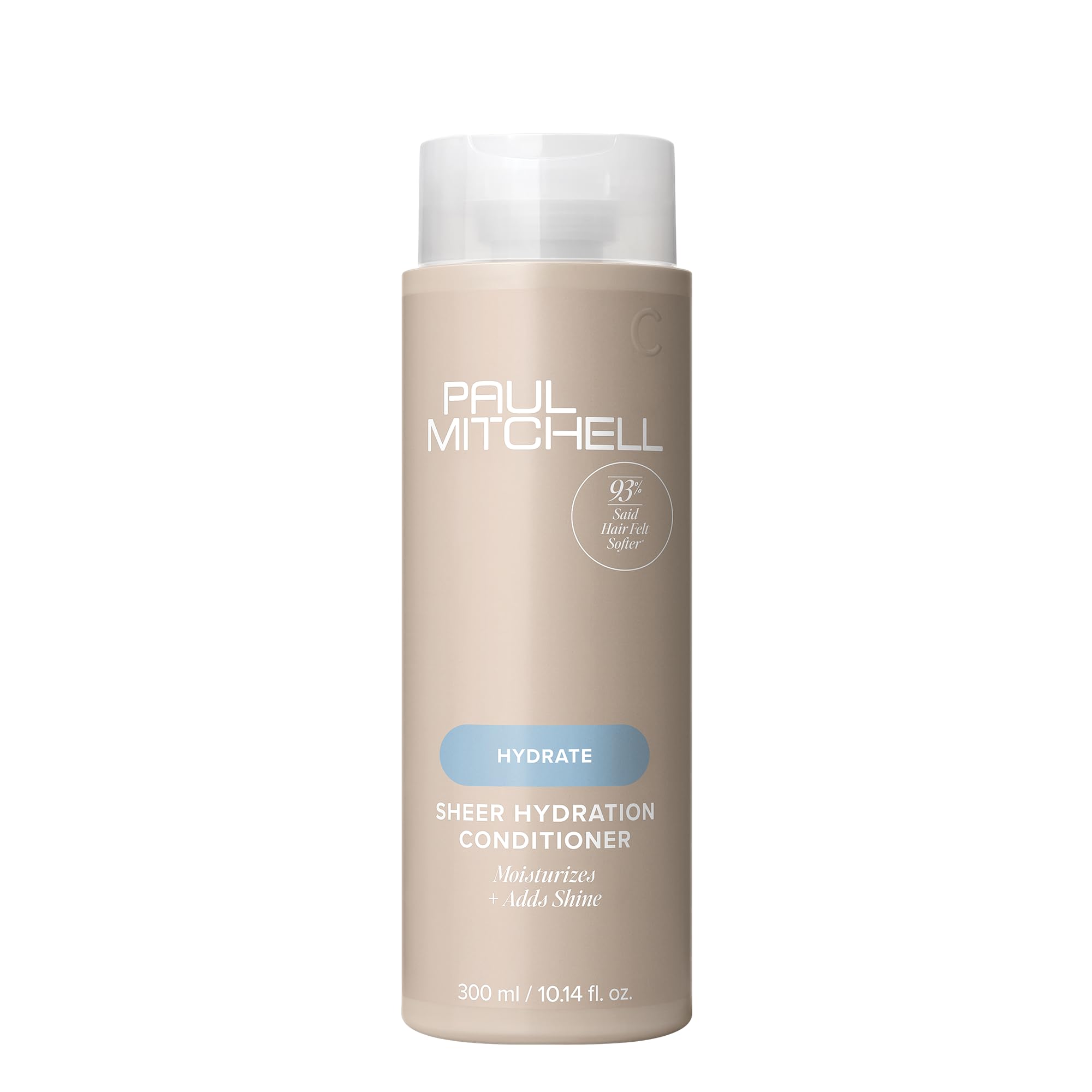 Paul Mitchell Sheer Hydration Conditioner bottle shows moisture-boosting formula for dry hair