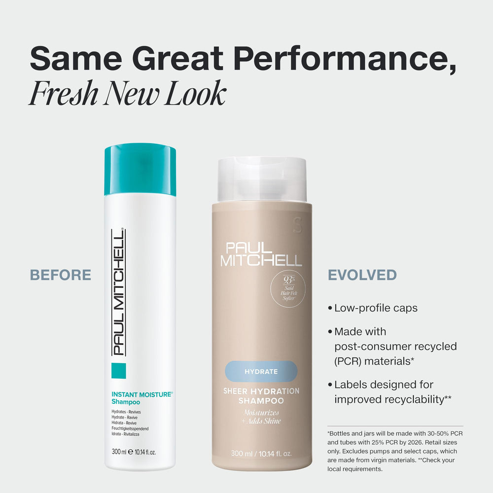 Paul Mitchell Sheer Hydration Shampoo label closeup highlights ingredients sea moss and spirulina