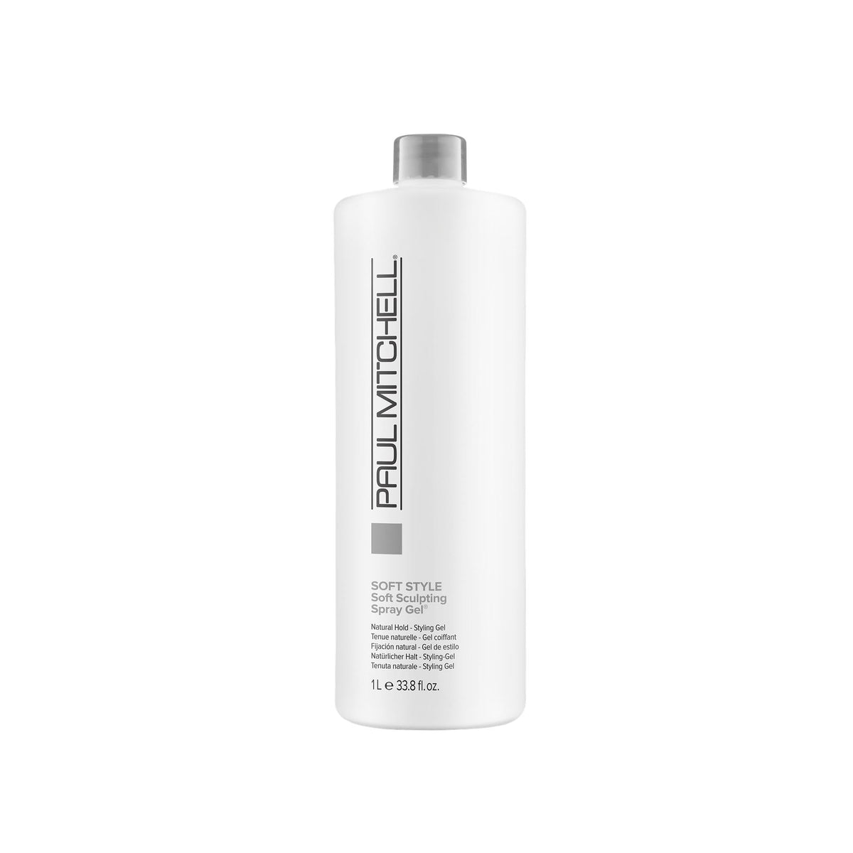 Paul Mitchell Soft Sculpting Spray Gel bottle closeup showing natural hold and shine