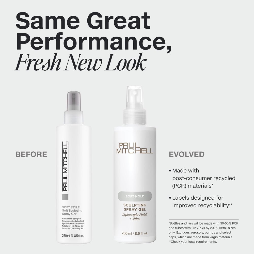 Paul Mitchell Soft Sculpting Spray Gel mist on hair demonstrating flexible control