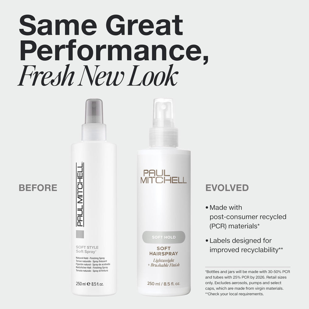 Paul Mitchell Soft Spray mist application highlights easy restyling with heat or water.