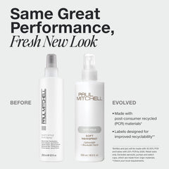 Paul Mitchell Soft Spray mist application highlights easy restyling with heat or water.