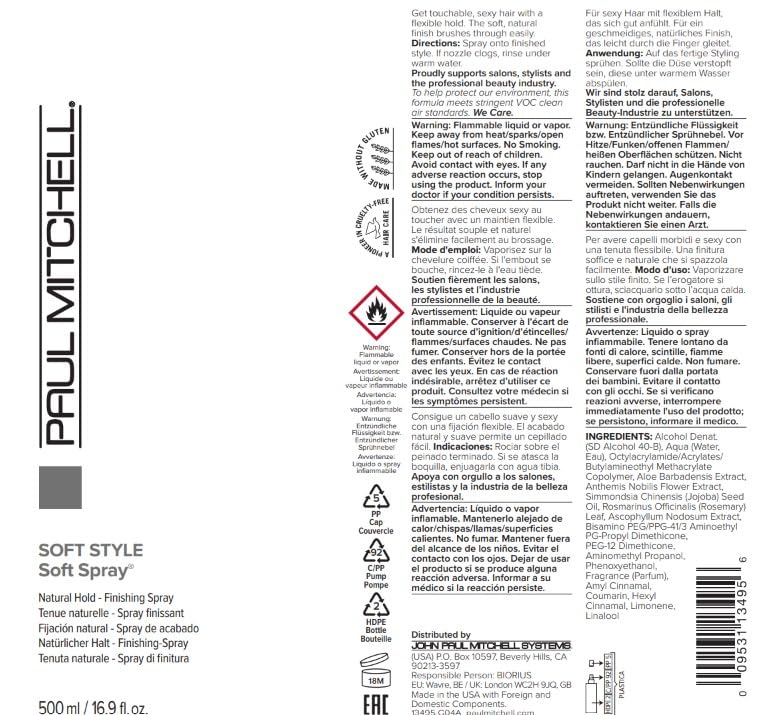 Paul Mitchell Soft Spray packaging image shows convenient 16.9 oz bottle.