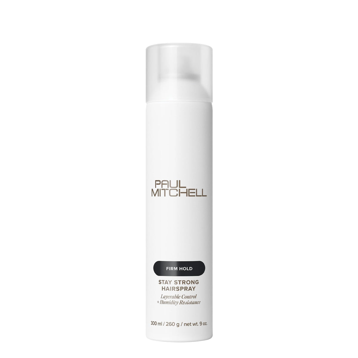 Paul Mitchell Stay Strong Hairspray bottle demonstrates a fine mist for layered hold.