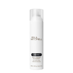 Paul Mitchell Stay Strong Hairspray bottle demonstrates a fine mist for layered hold.