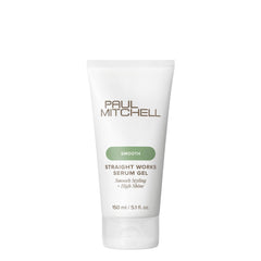 Paul Mitchell Straight Works Gel bottle close-up showing smoothing styling for frizzy hair