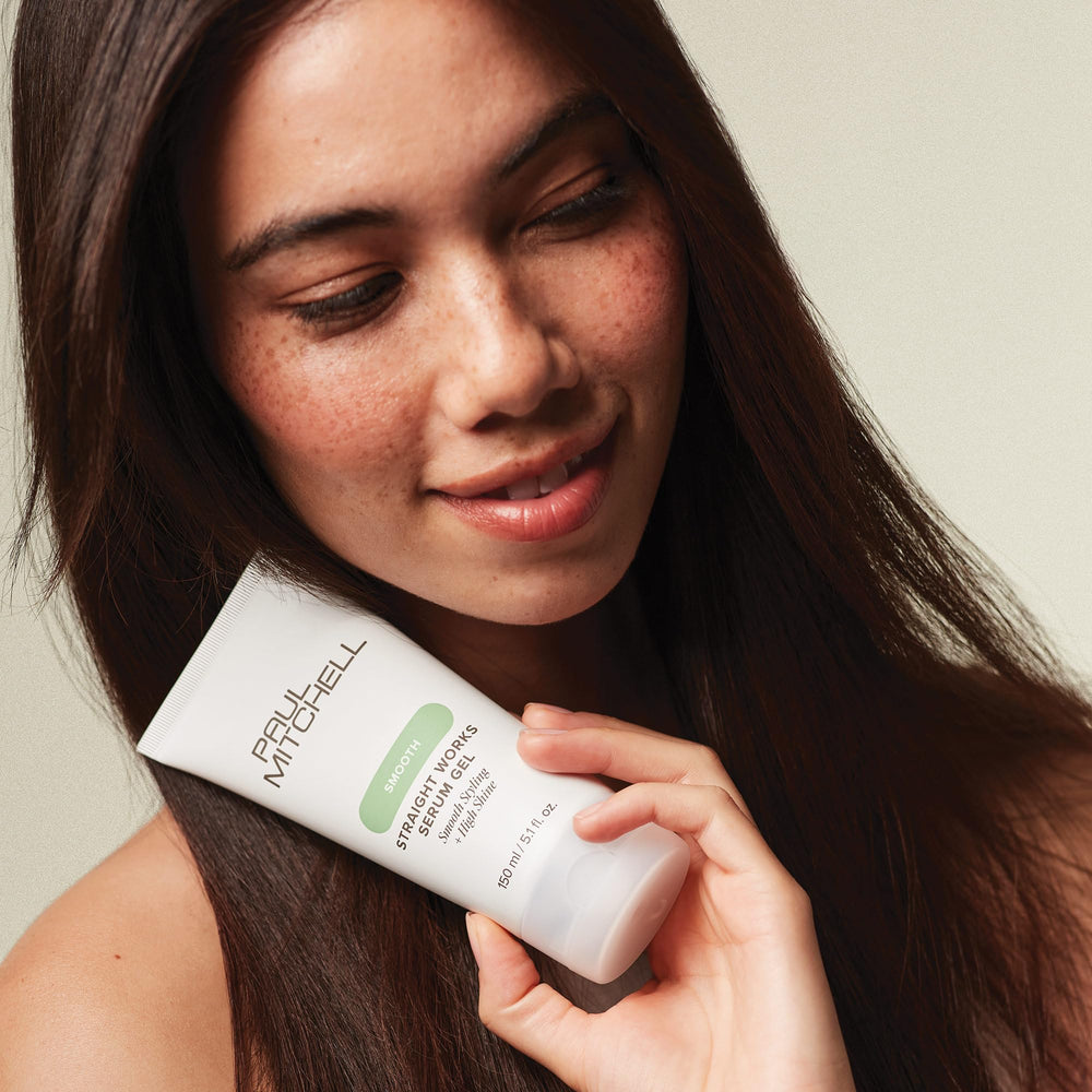 Paul Mitchell Straight Works Gel on textured hair appears smooth and manageable