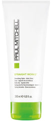 Paul Mitchell Straight Works gel bottle closeup shows smoothing finish for frizz control