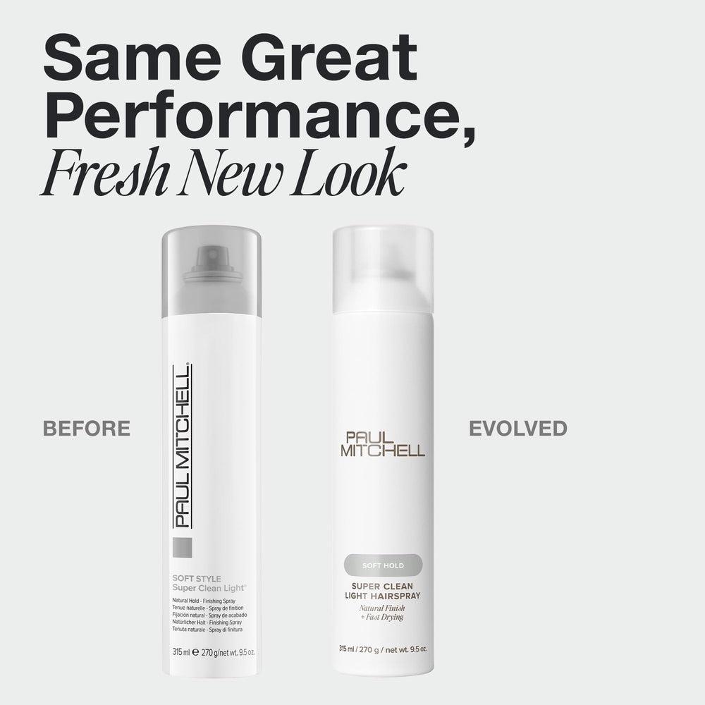 Paul Mitchell Super Clean Light Hairspray dispersion demonstrates even, dry mist for a natural finish