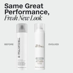 Paul Mitchell Super Clean Light Hairspray dispersion demonstrates even, dry mist for a natural finish