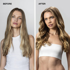 Shiny hair finish achieved with Paul Mitchell glaze.