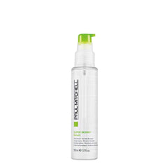 Paul Mitchell Super Skinny Serum bottle highlighting heat protection and smooth results