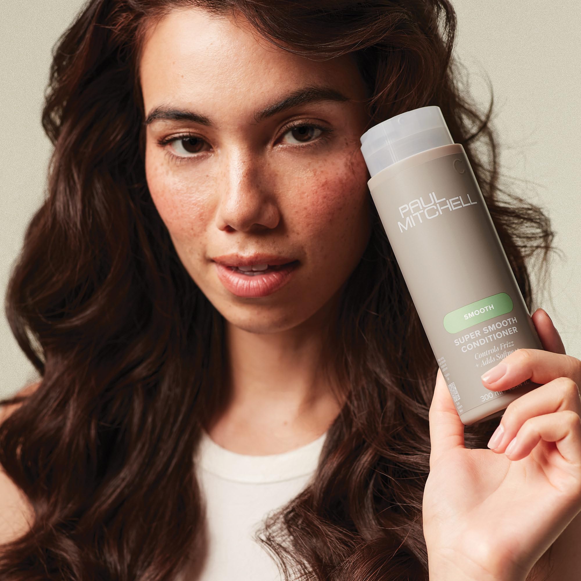 After-use hair with shine and smoothness from Paul Mitchell conditioner.