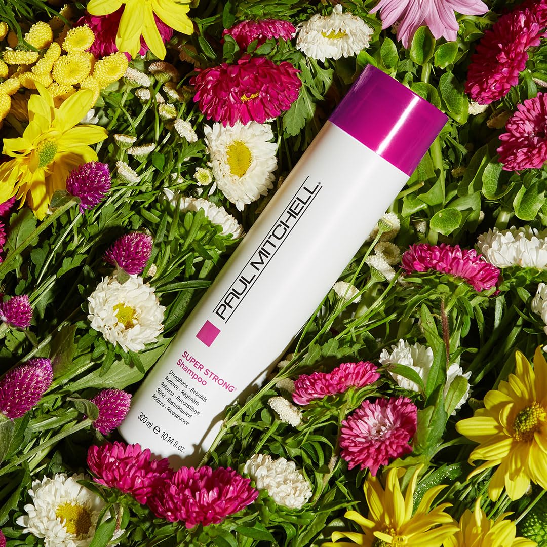 Paul Mitchell Super Strong Shampoo foamy-lather demonstrates rich cleansing for damaged strands.