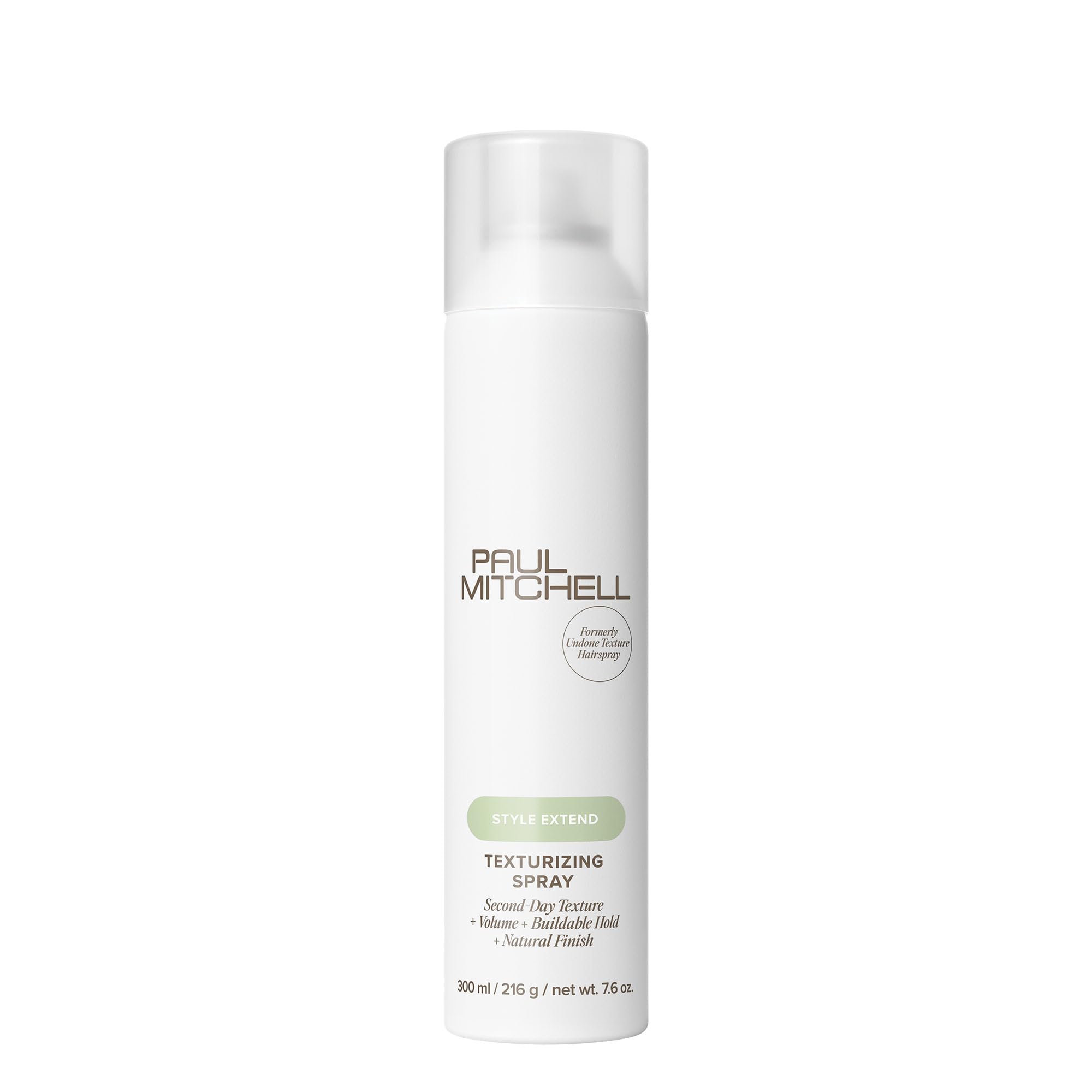 Paul Mitchell Texturizing Spray bottle closeup for defined texture and extended style.
