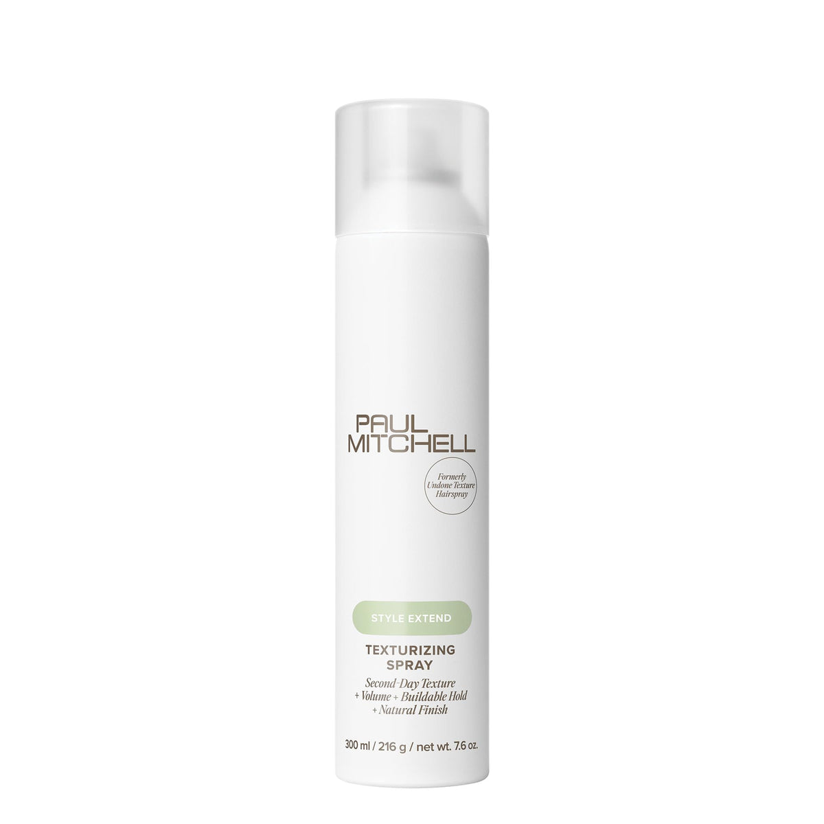 Paul Mitchell Texturizing Spray bottle closeup for defined texture and extended style.