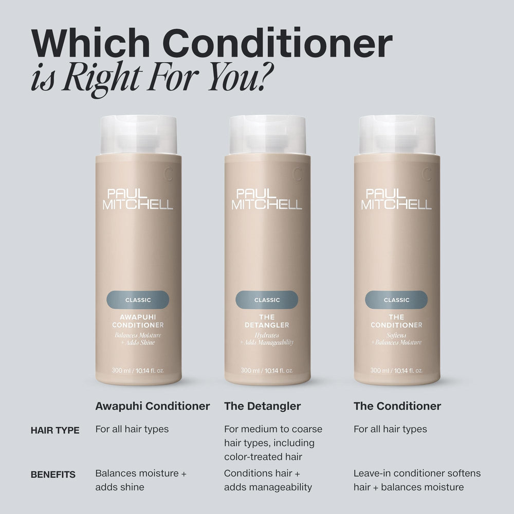 Paul Mitchell The Conditioner label detail highlights purpose for all hair types.