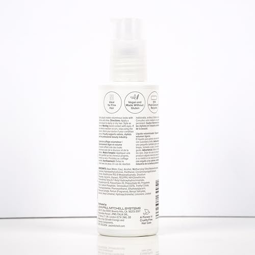 Paul Mitchell Thicken Up bottle label notes PCR packaging sustainability.