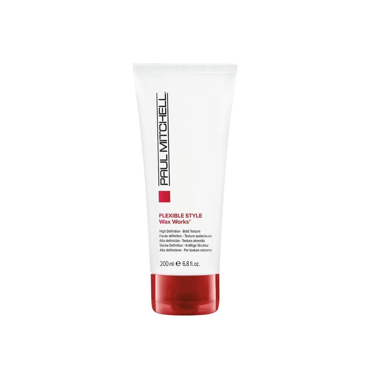 Paul Mitchell Wax Works gel bottle demonstrates bold texture for dramatic styling.
