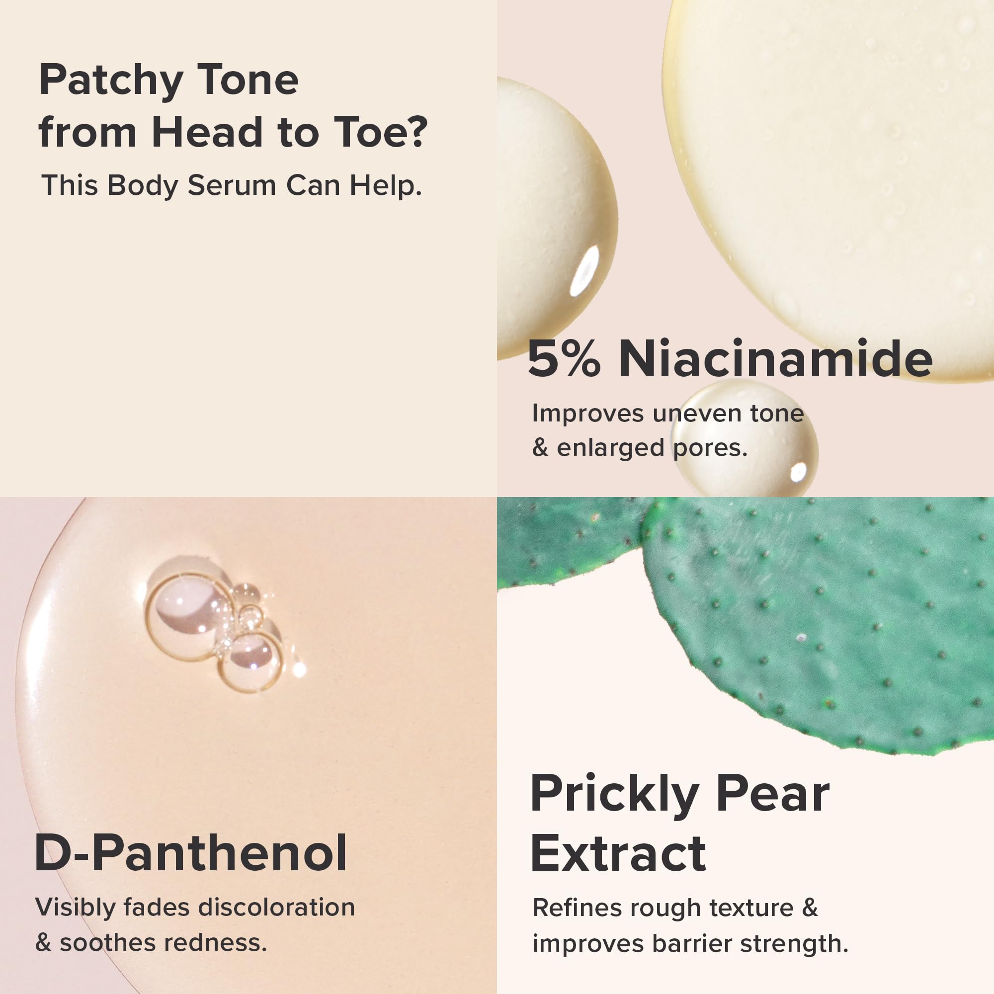 Close-up on uneven tone hints at discoloration improvement with Niacinamide treatment.