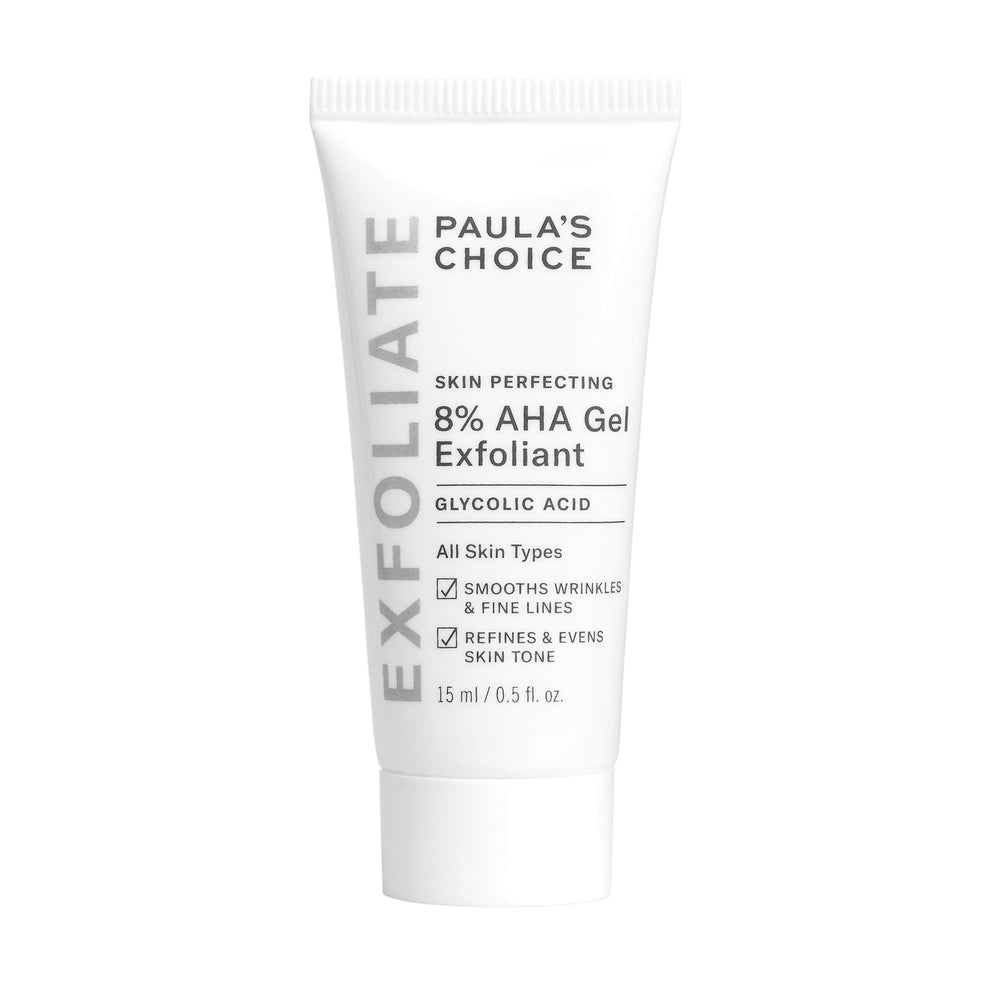 Paula's Choice SKIN PERFECTING 8% AHA gel bottle close-up for gentle exfoliation