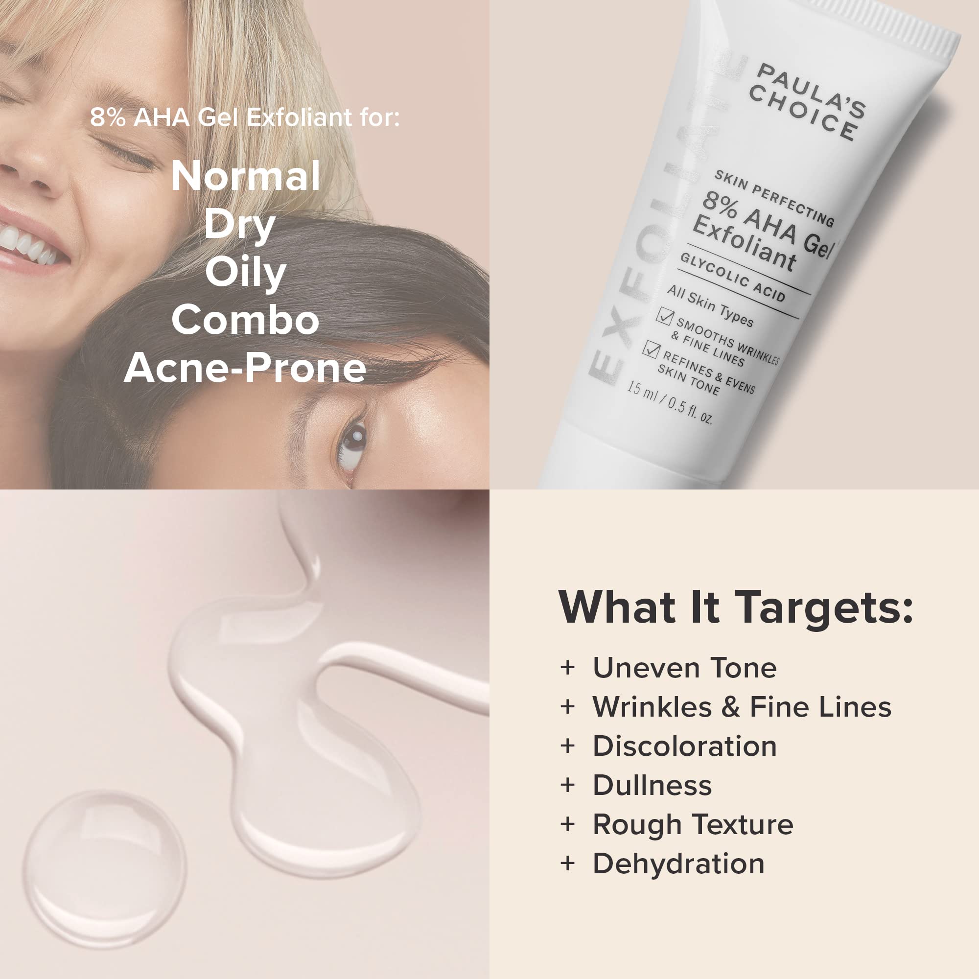 Green tea and chamomile imagery with Paula's Choice exfoliant suggesting soothing antioxidant support