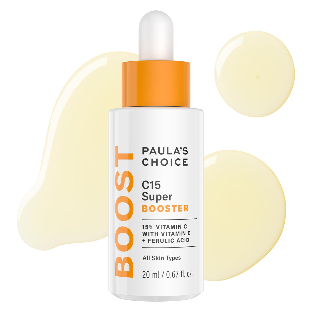 Paula's Choice BOOST C15 bottle front view highlighting 15% vitamin C