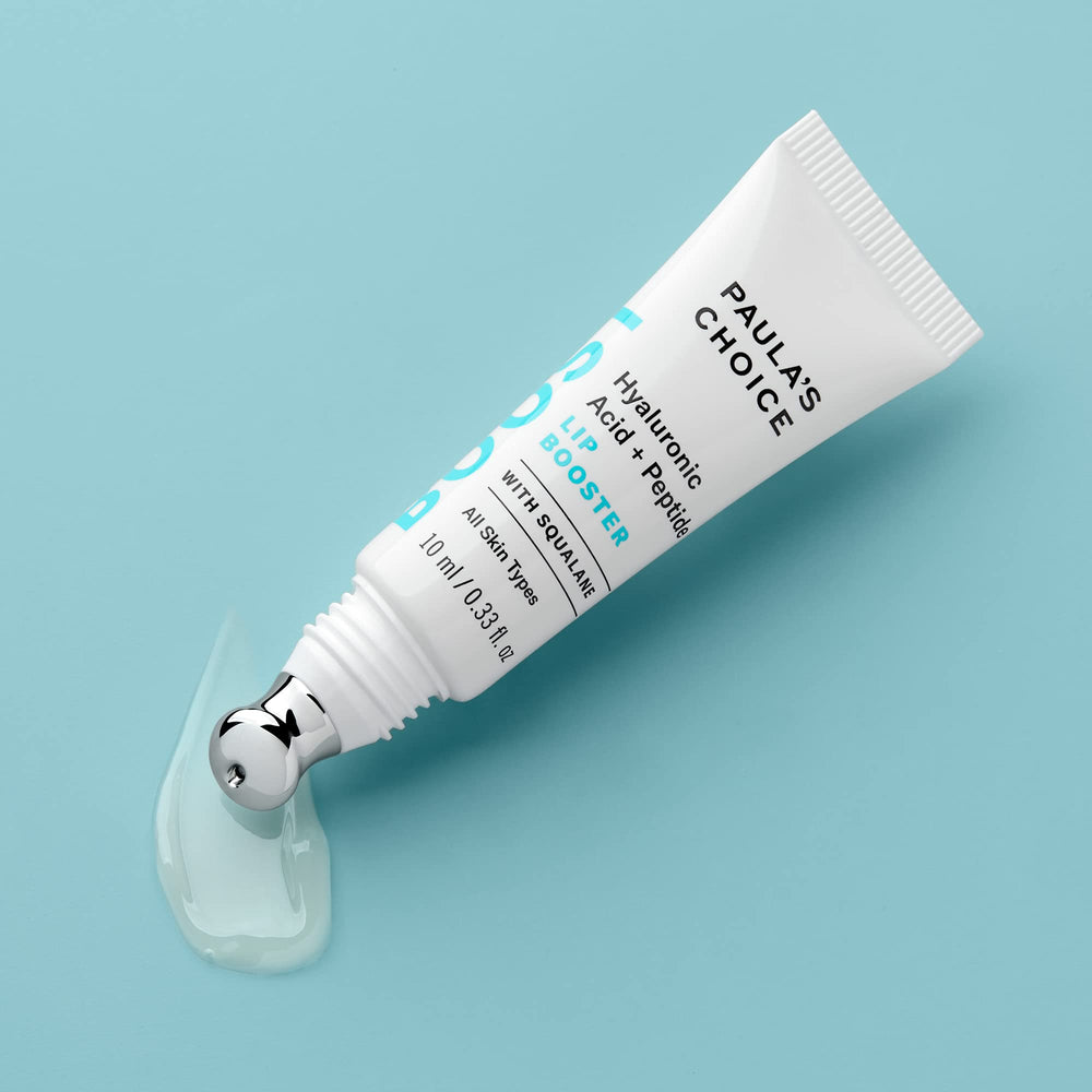 Close-up of lip texture with Paula's Choice Boost Lip Booster showing smooth, hydrated lips.