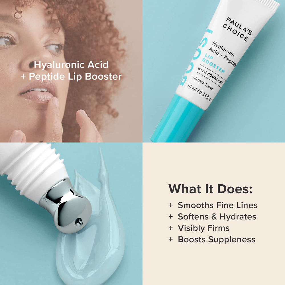 Paula's Choice Boost Lip Booster bottle featuring squalane and butters for lasting moisture.