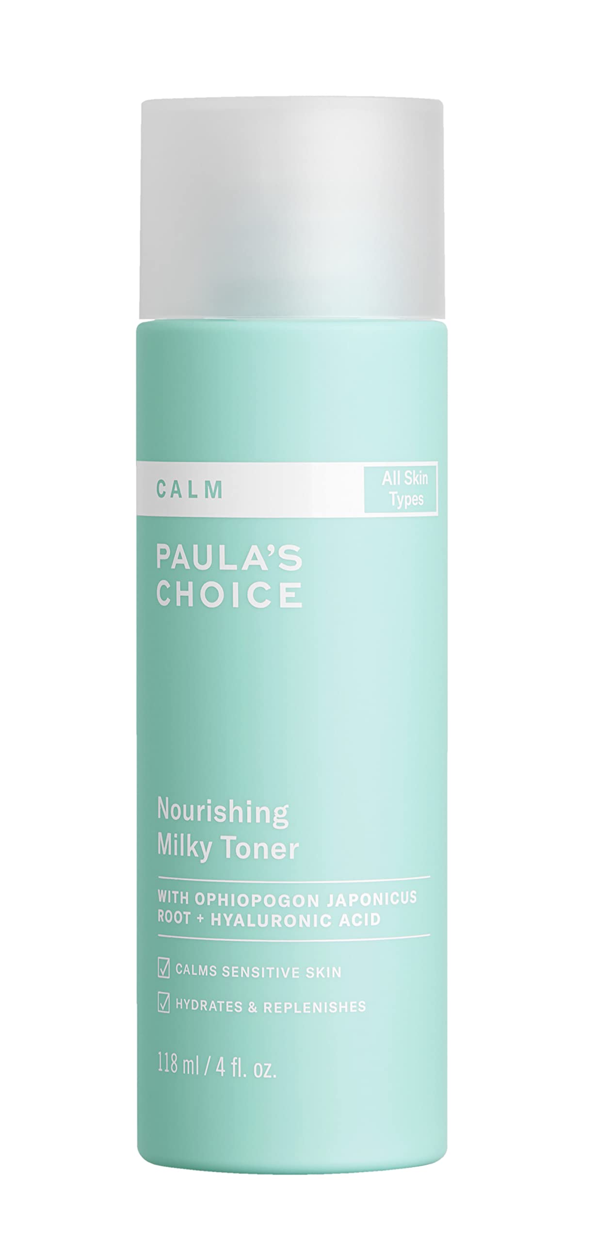 Paula's Choice Calm Milky Toner bottle delivering lightweight hydration for sensitive skin.