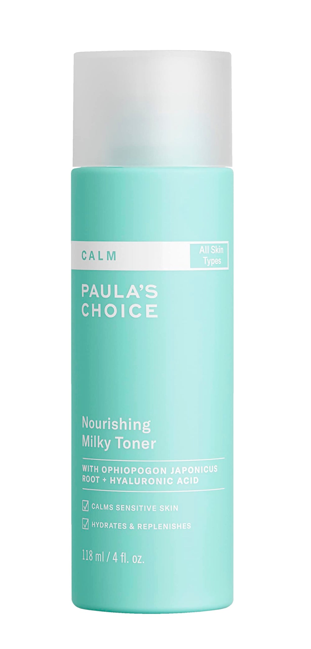 Paula's Choice Calm Milky Toner bottle delivering lightweight hydration for sensitive skin.