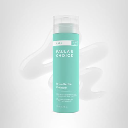Paula's Choice CALM Ultra-Gentle Face Cleanser closeup shows skin-sensitivity suitability.