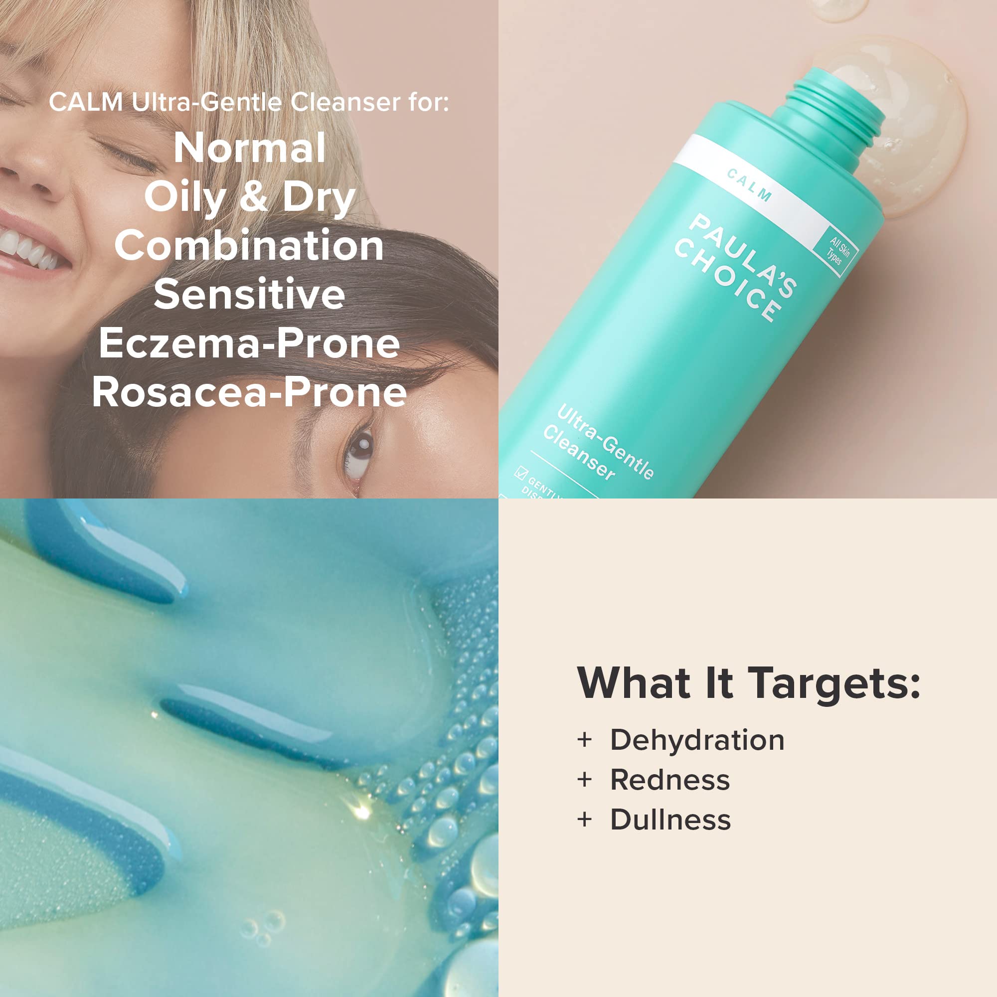 Paula's Choice CALM cleanser removing makeup in closeup.