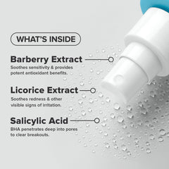 Paula's Choice CLEAR spray demonstrated at an angle for hard-to-reach areas.