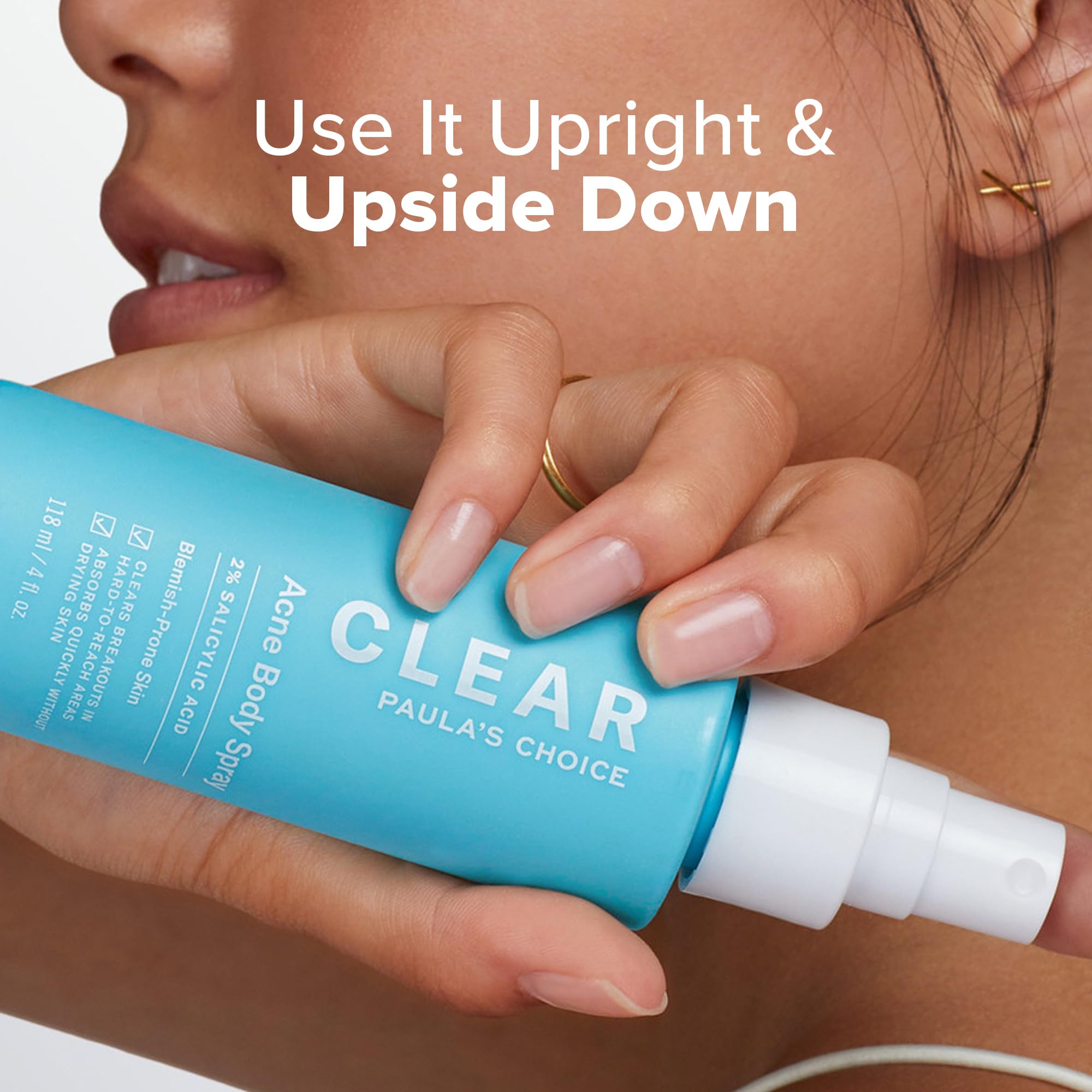 Paula's Choice CLEAR back & body spray label highlighting 2% BHA.