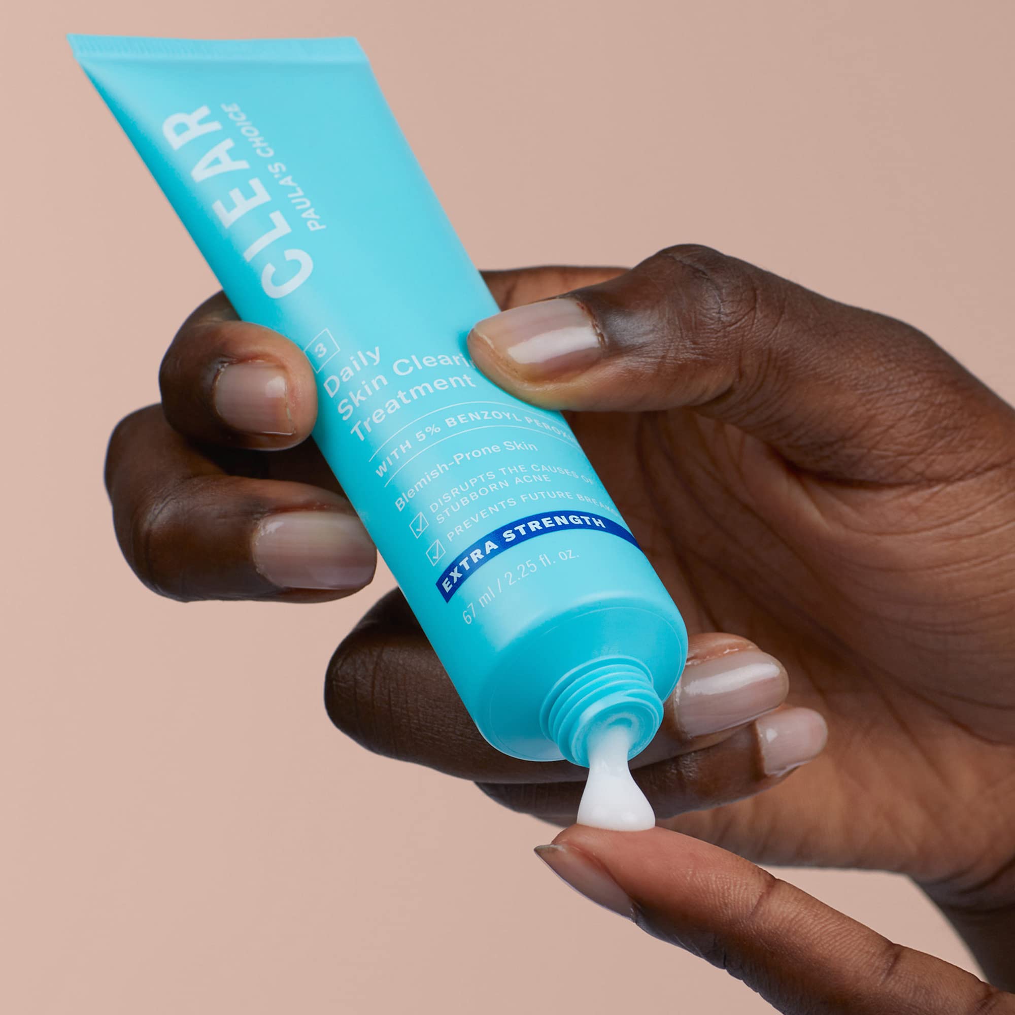 Paula's Choice CLEAR treatment on hand shows easy daily application for breakout prevention
