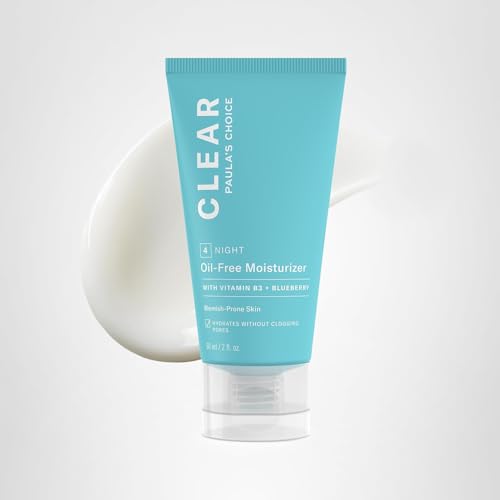 Paula's Choice CLEAR moisturizer used in daytime routine with SPF 30+ protection for blemish-prone skin.