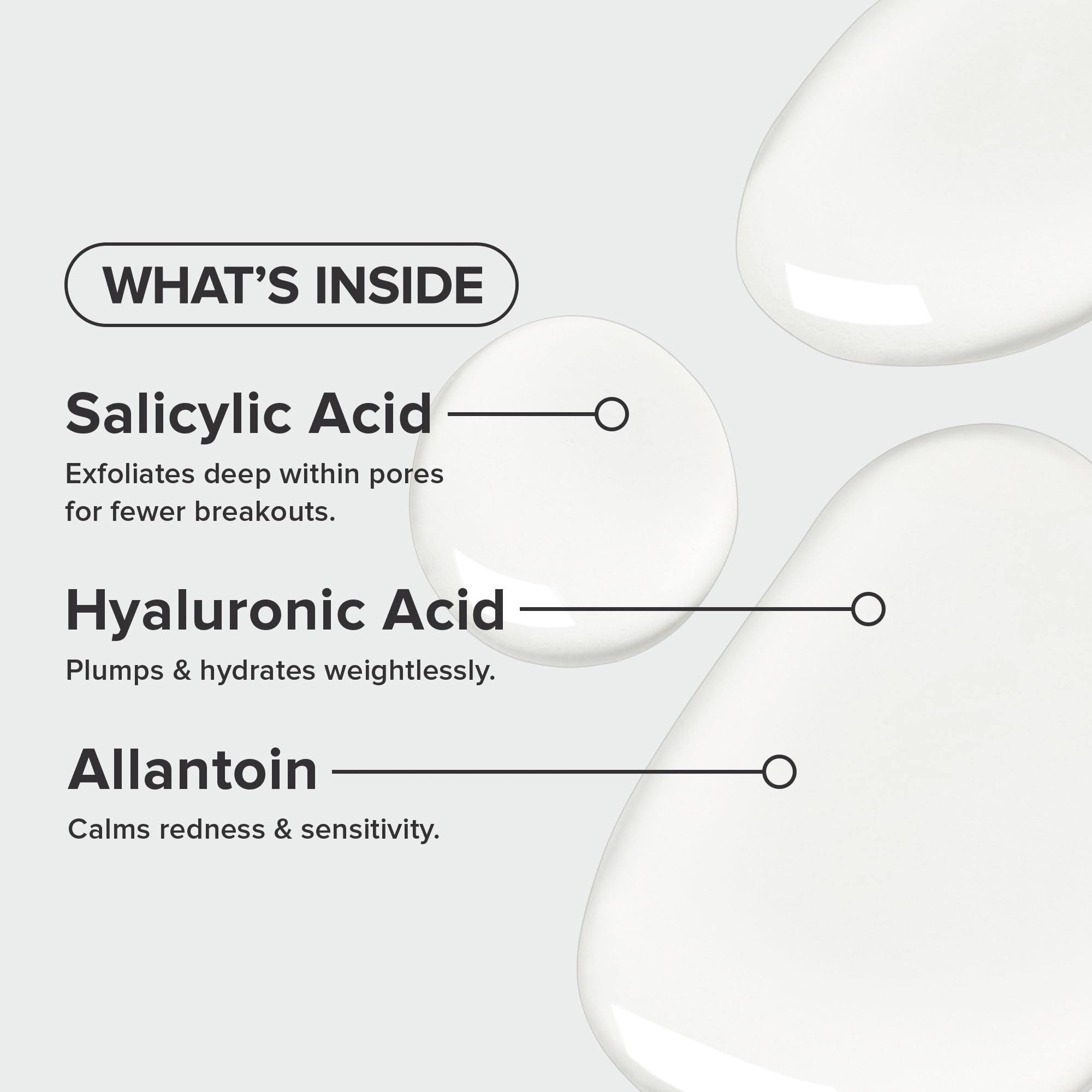 Paula's Choice CLEAR texture on skin shows lightweight hydration with exfoliation.