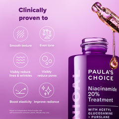 Paula's Choice Clinical Niacinamide serum on counter showing even skin tone support