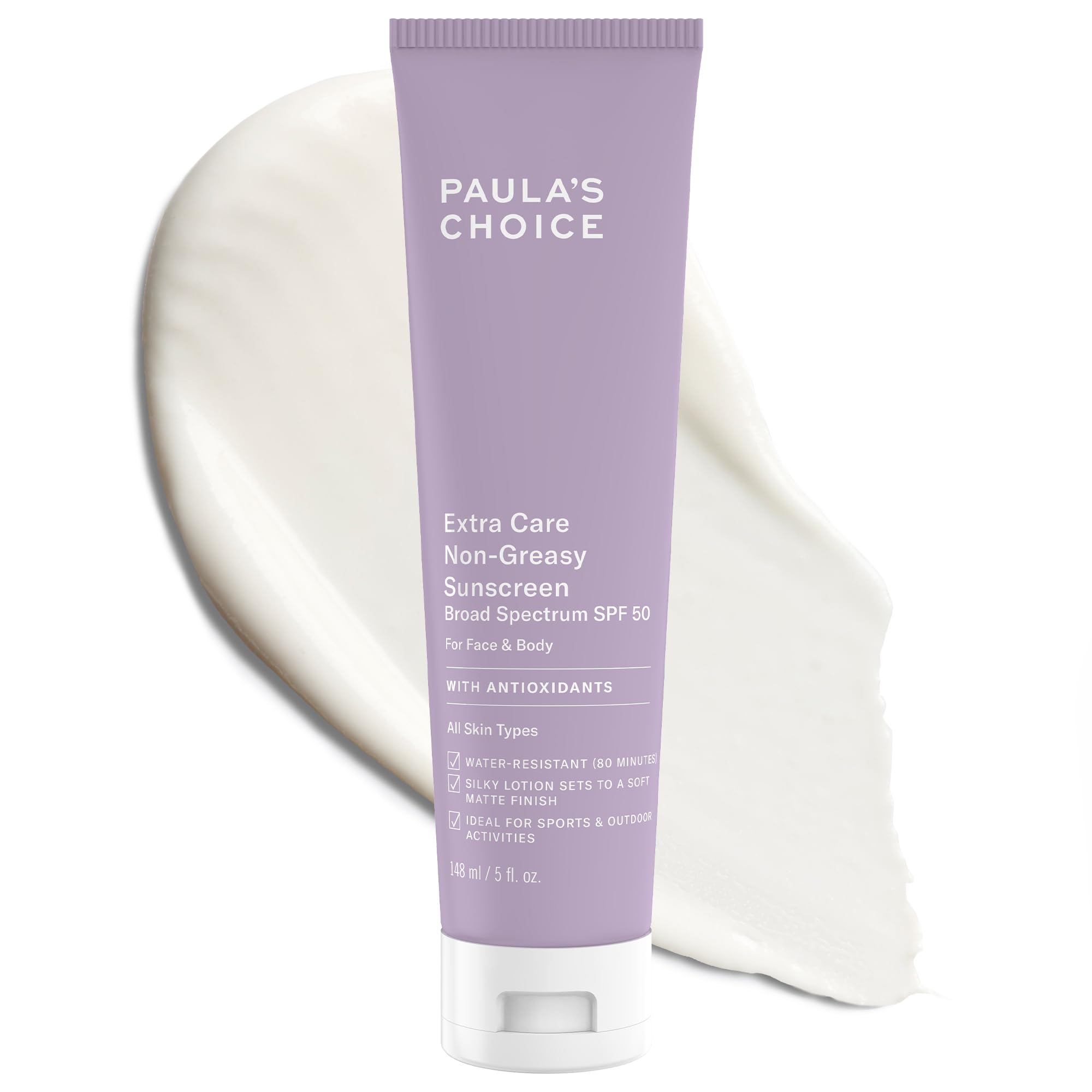 Paula's Choice Extra Care oil-free sunscreen bottle with a matte finish for daily wear