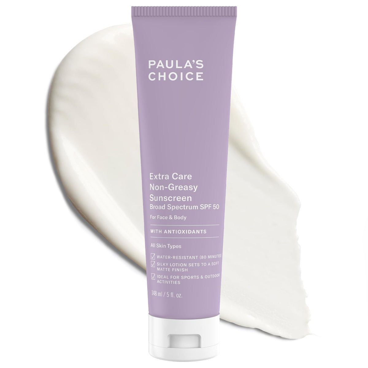 Paula's Choice Extra Care oil-free sunscreen bottle with a matte finish for daily wear