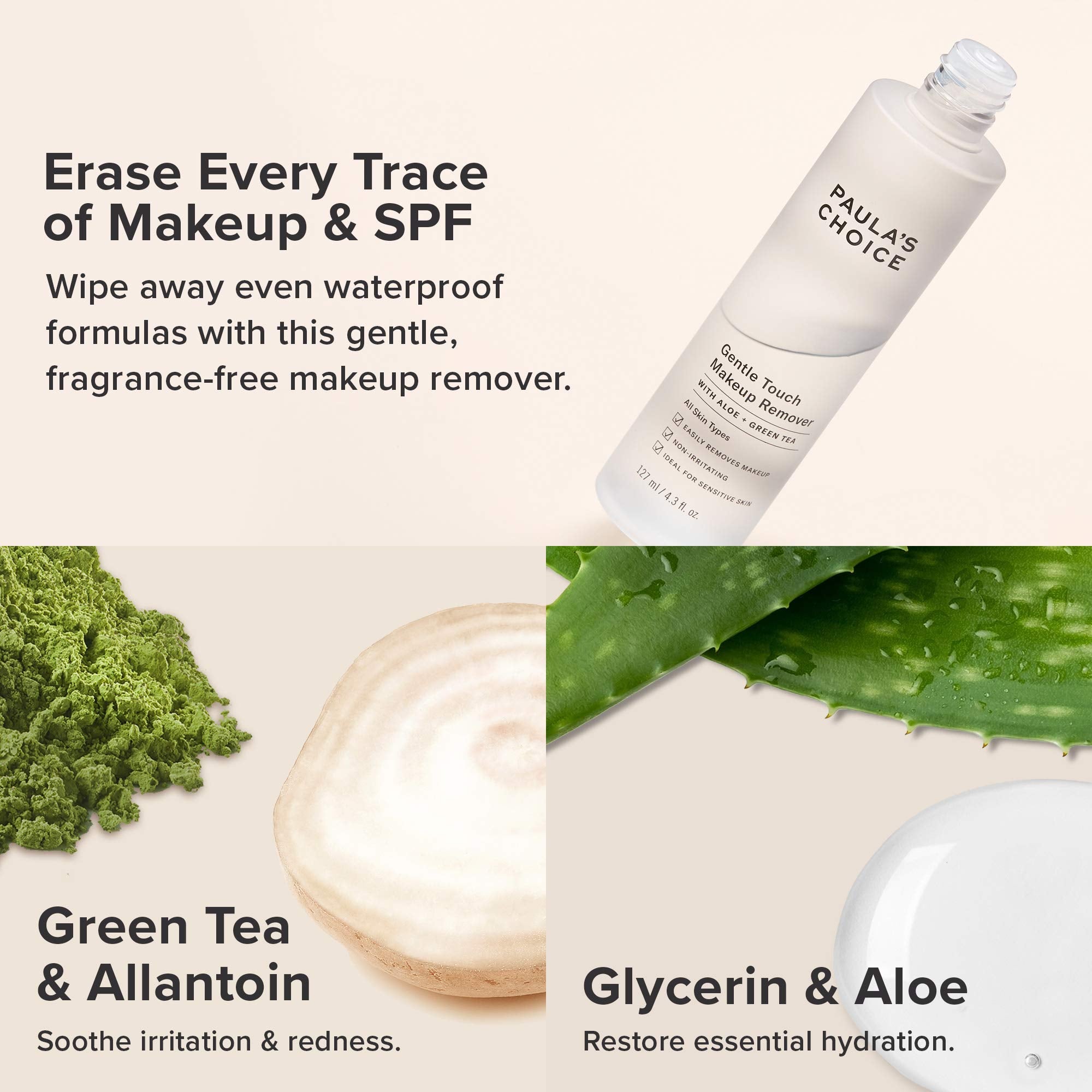 Paula's Choice Gentle Touch highlights aloe vera and green tea for soothing care