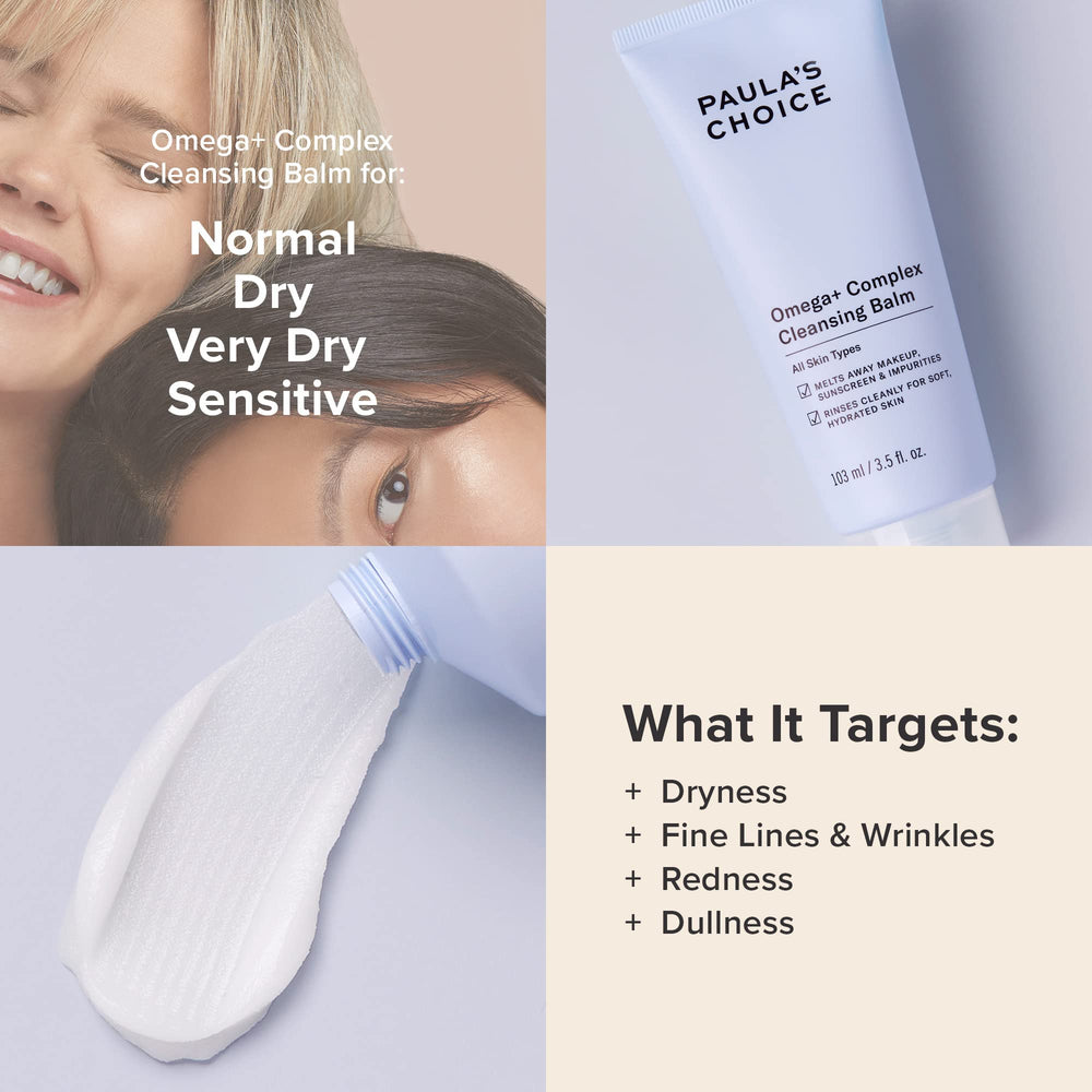 Paula's Choice Omega Complex balm used as first step in double cleanse routine.