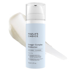 Paula's Choice Omega+ Complex bottle shows fragrance-free hydration for dry, sensitive skin