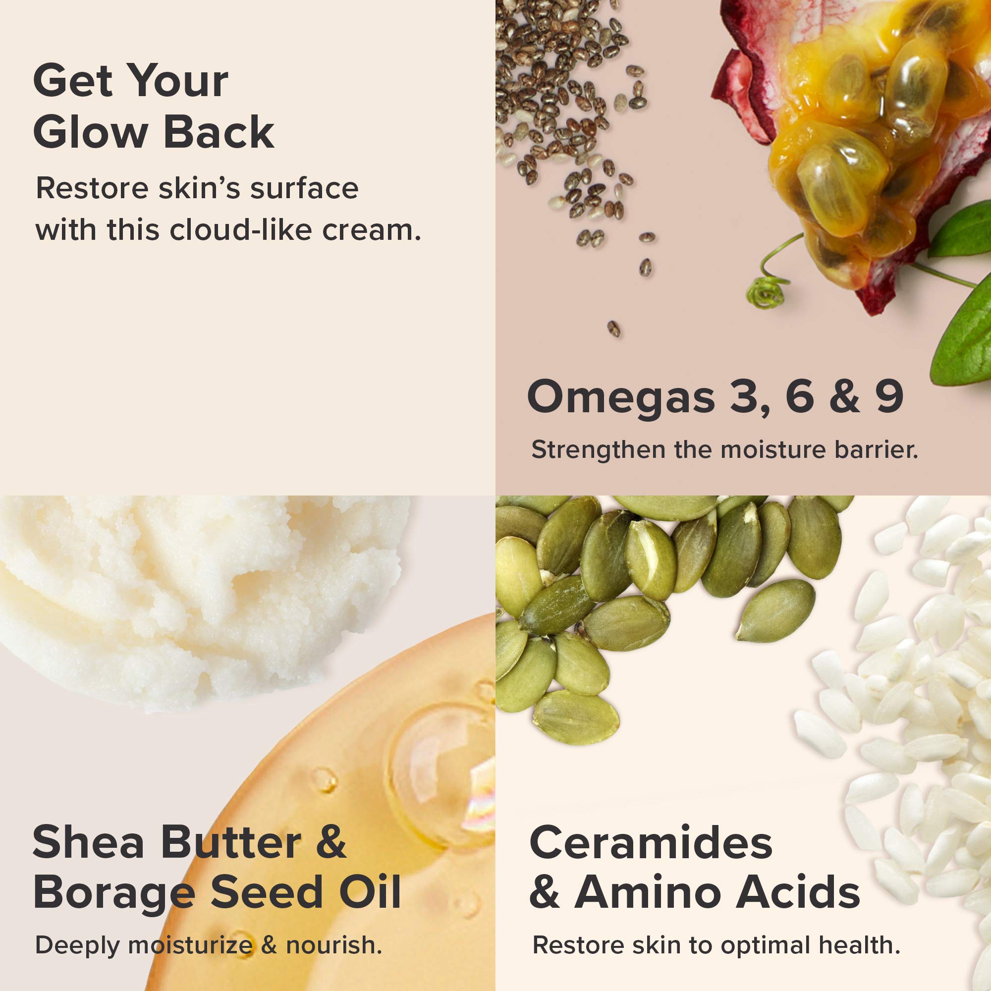 Texture swatch highlights hyaluronic acid for long-lasting moisture