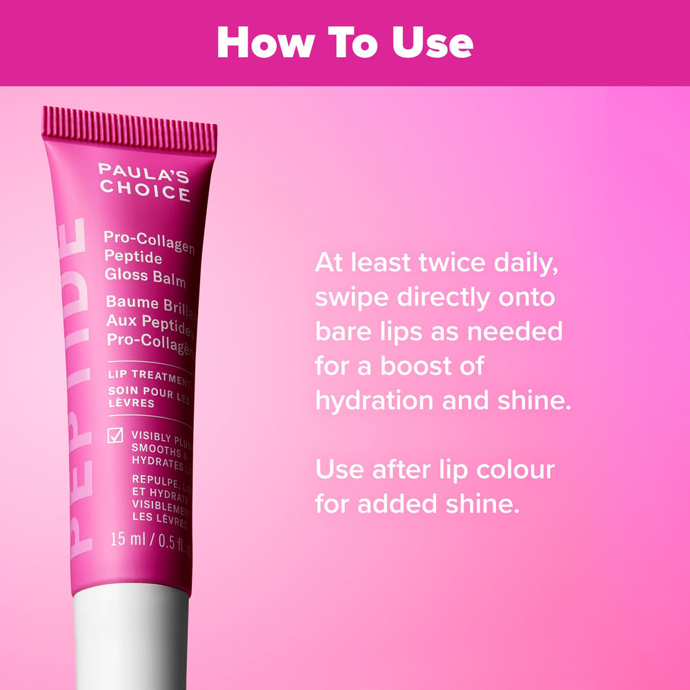 Tube squeeze of Paula's Choice Pro-Collagen Peptide Gloss Lip Balm showing easy tint