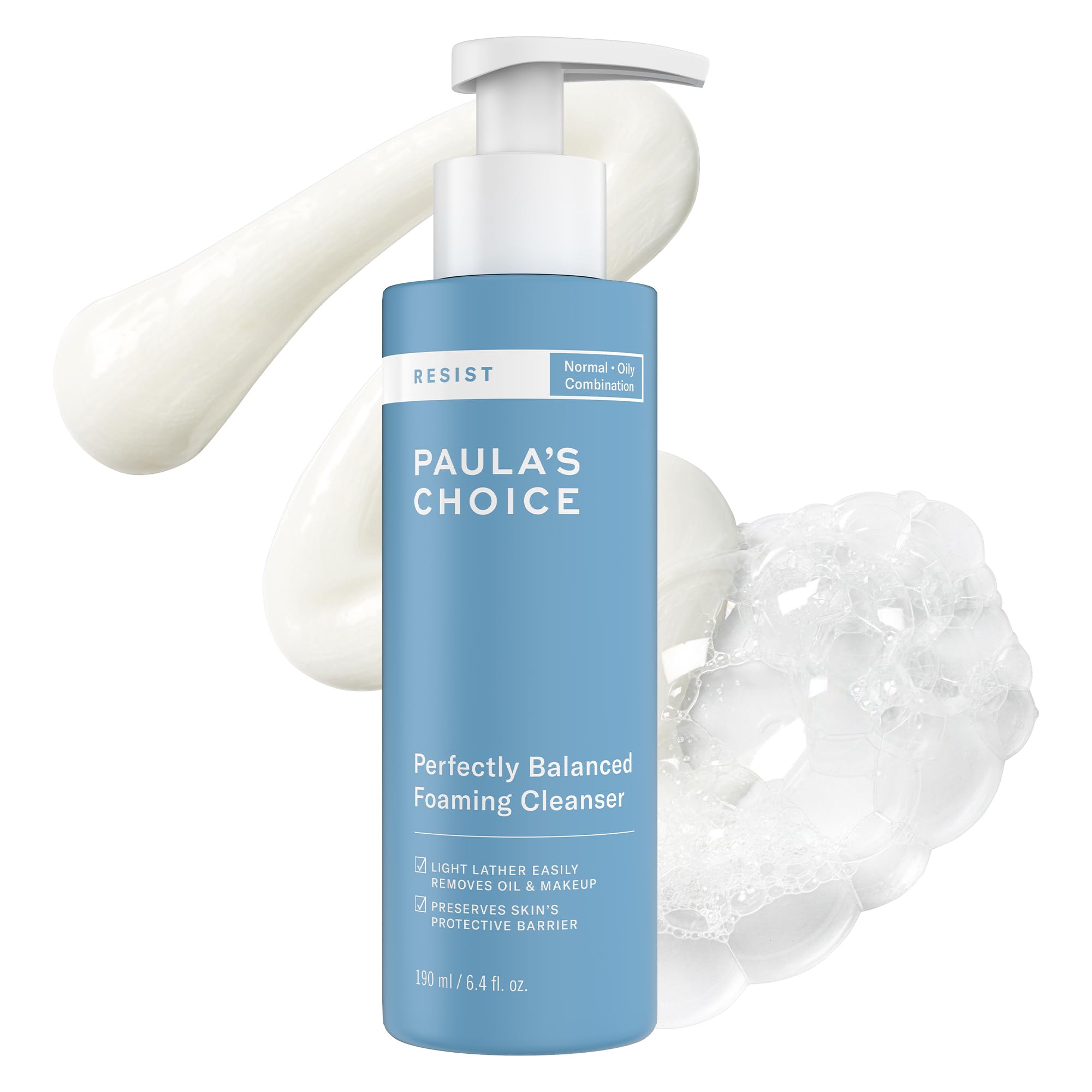 Paula's Choice RESIST balanced foaming cleanser bottle close-up for gentle daily cleansing.