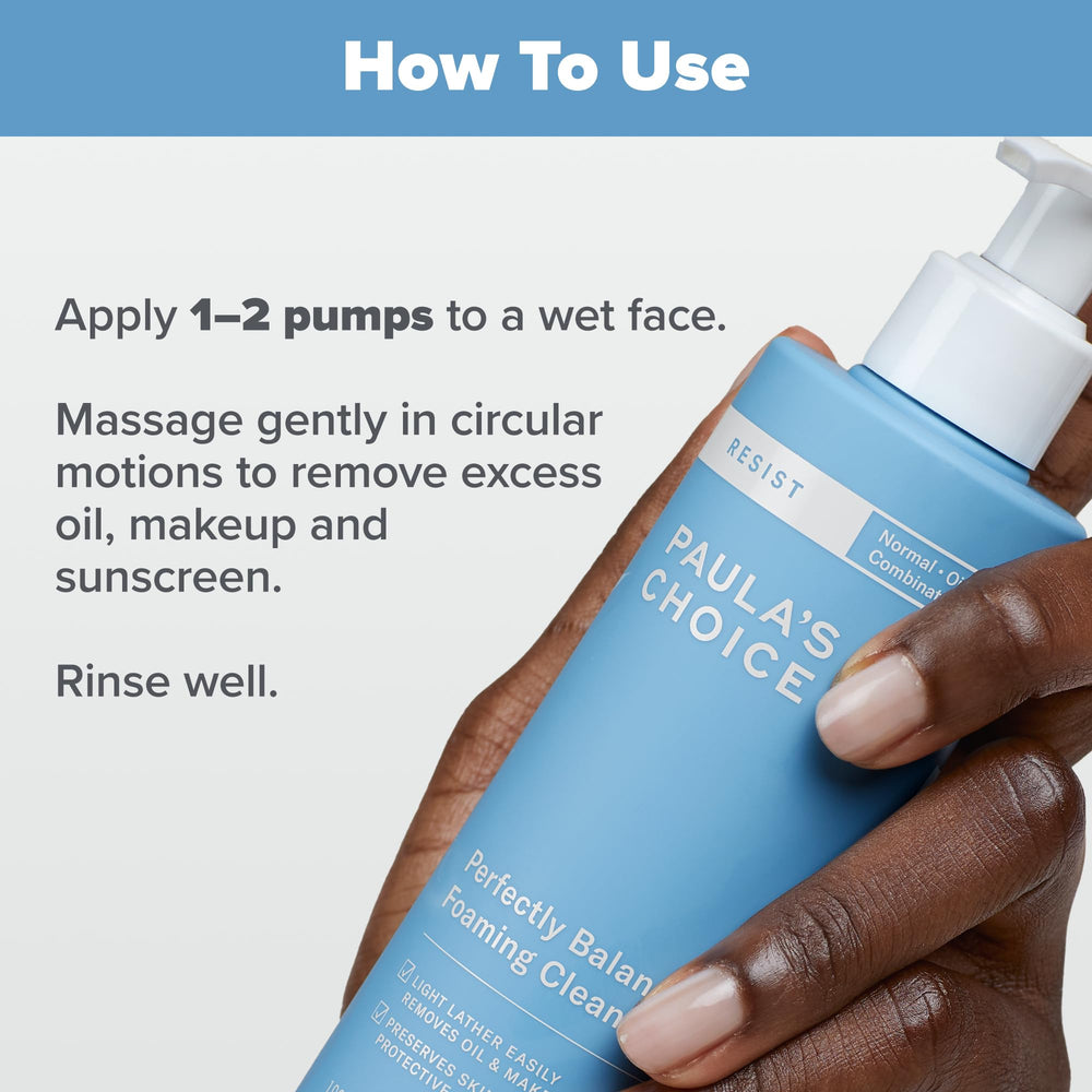 Paula's Choice RESIST balanced cleanser morning routine visual suggests a refreshing wake-up cleanse.